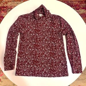 J. Crew Tissue Tee Long Sleeve Turtleneck in Maroon Floral Print